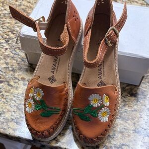 Tan Floral Embroidered Espadrilles